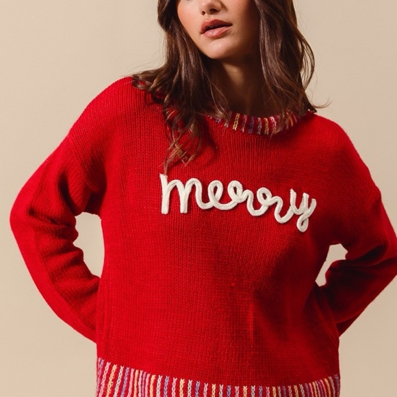 SO ME Merry Lettering Embroidered Christmas Sweater - Picture 3 of 12
